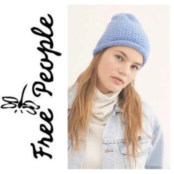 FREE PEOPLE ❄️ Dreamland‎ Blue Waffle Knit Beanie • NWT - Picture 1 of 7